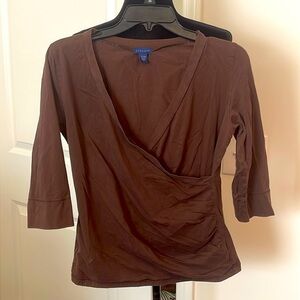 Lilla P Brown Cross Front 3/4 Sleeve 100% Pima Cotton Top Size L
